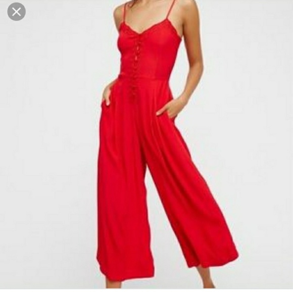 Free People red jumpsuit s S - Picture 1 of 9